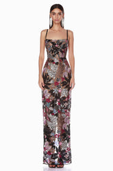 Floral Sequin Embroidered Maxi Dress